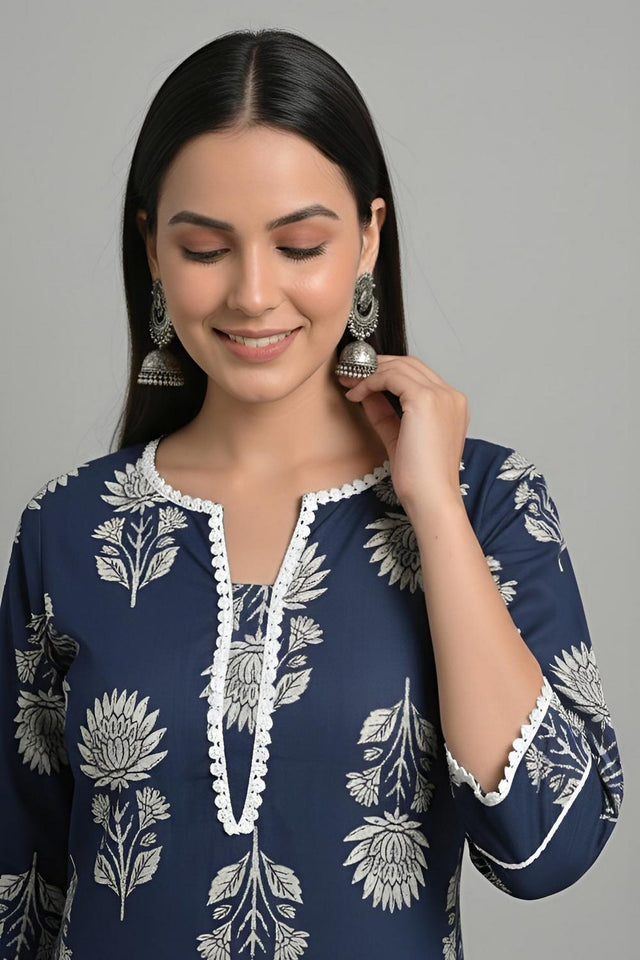 Blue Printed Cotton Kurti (AM-HKS1313)