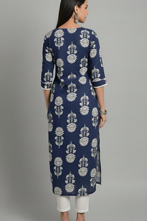 Blue Printed Cotton Kurti (AM-HKS1313)