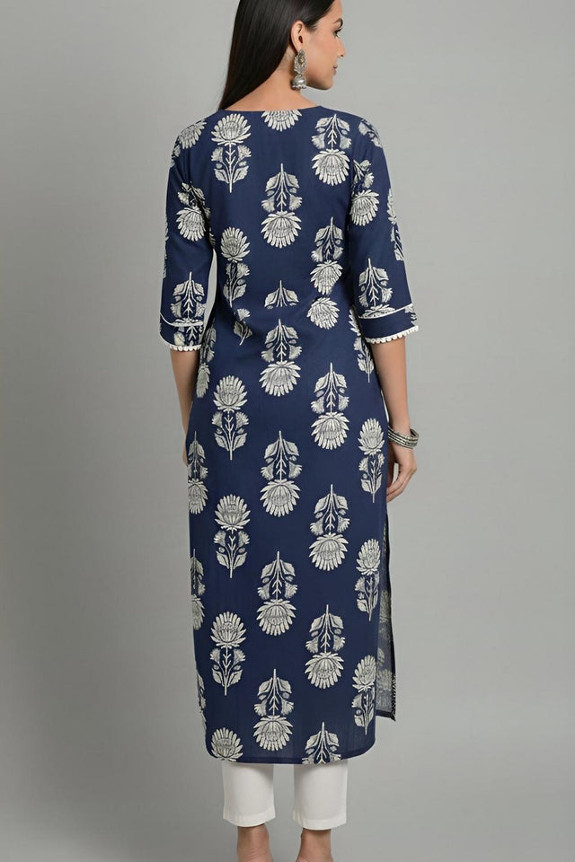 Blue Printed Cotton Kurti (AM-HKS1313)