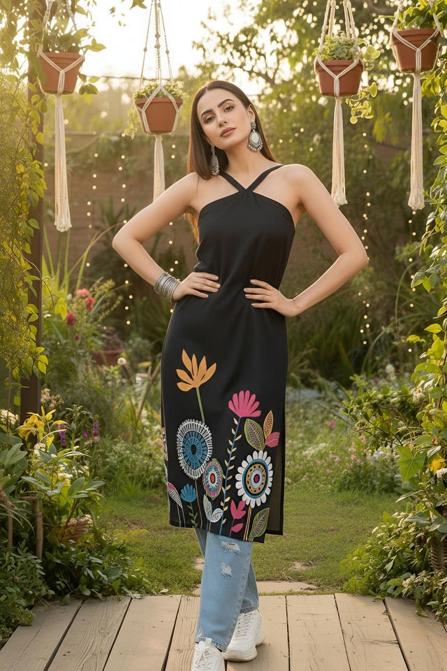 Black Printed Cotton Kurti (AM-HKS1314)
