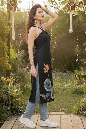 Black Printed Cotton Kurti (AM-HKS1314)