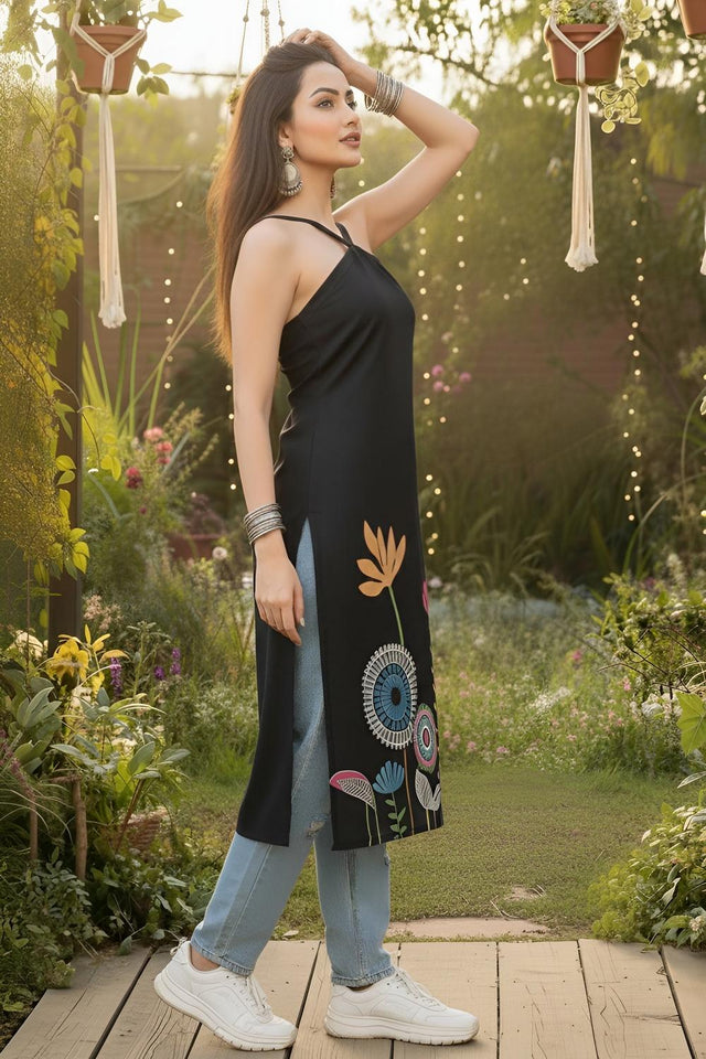 Black Printed Cotton Kurti (AM-HKS1314)