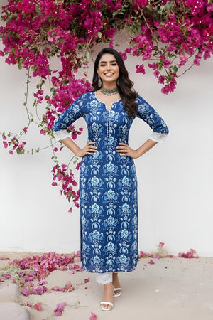 Blue Printed Cotton Kurti (AM-HKS1319)