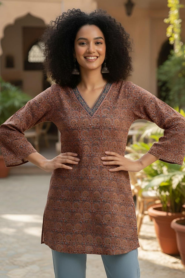 Maroon Printed Cotton Tunic (AM-HKS1320)