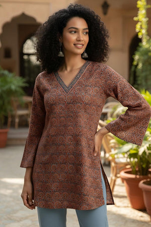 Maroon Printed Cotton Tunic (AM-HKS1320)