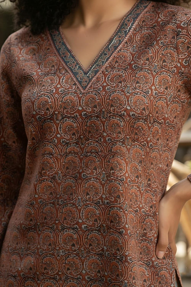 Maroon Printed Cotton Tunic (AM-HKS1320)
