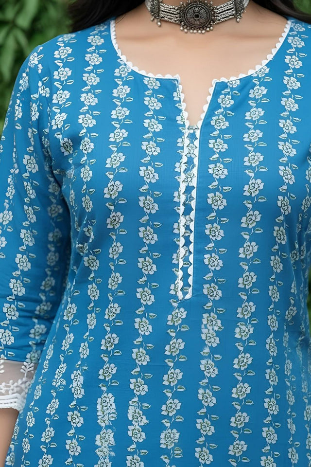 Blue Printed Cotton Kurti (AM-HKS1321)