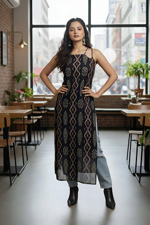 Black Printed Cotton Kurti (AM-HKS1322)