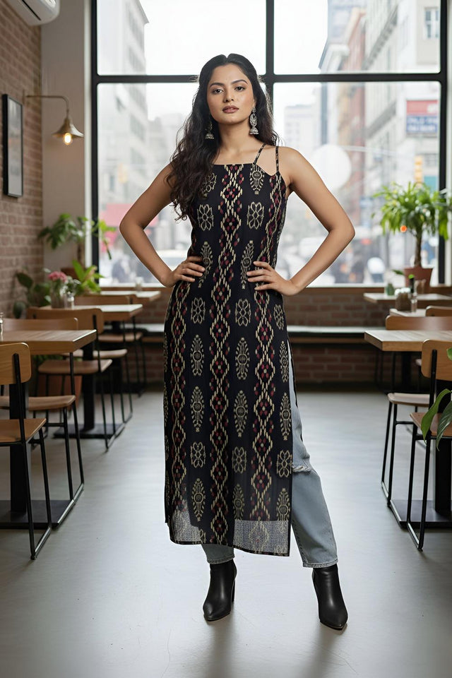 Black Printed Cotton Kurti (AM-HKS1322)