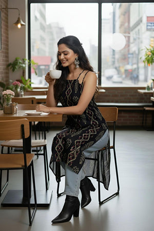Black Printed Cotton Kurti (AM-HKS1322)