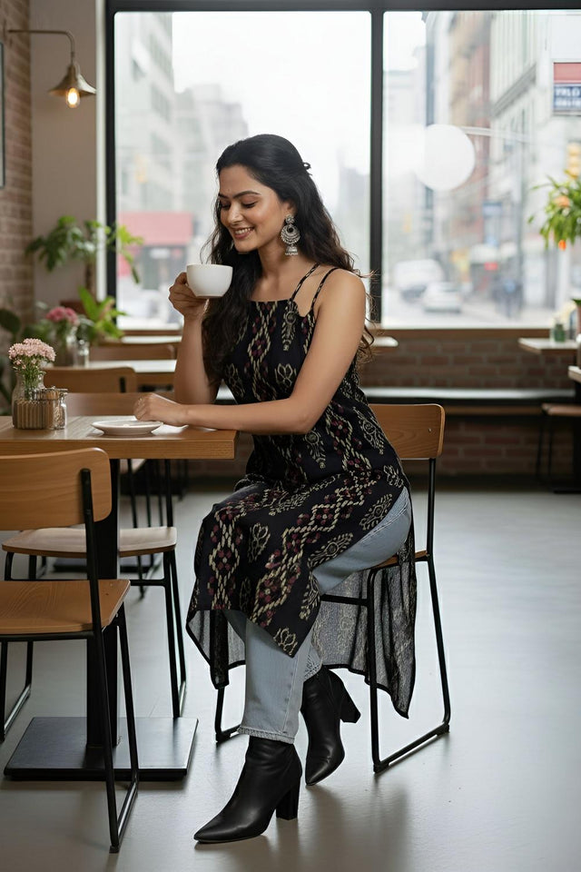 Black Printed Cotton Kurti (AM-HKS1322)