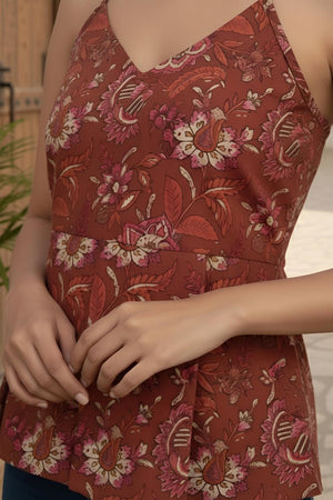 Rust Printed Cotton Top (AM-HKS1324)
