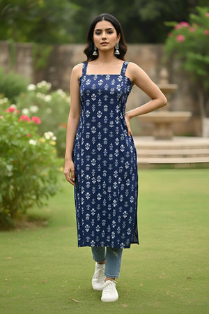 Blue Printed Cotton Kurti (AM-HKS1330)