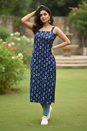 Blue Printed Cotton Kurti (AM-HKS1330)