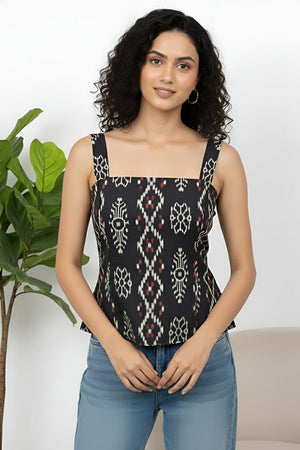 Black Printed Cotton Top (AM-JBN0005)