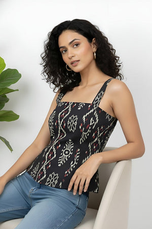 Black Printed Cotton Top (AM-JBN0005)