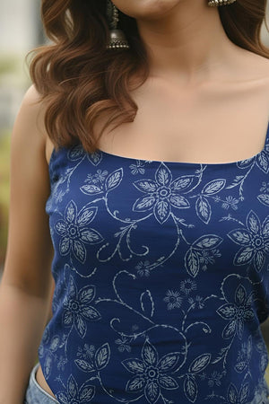 Blue Printed Cotton Top (AM-JBN0011)