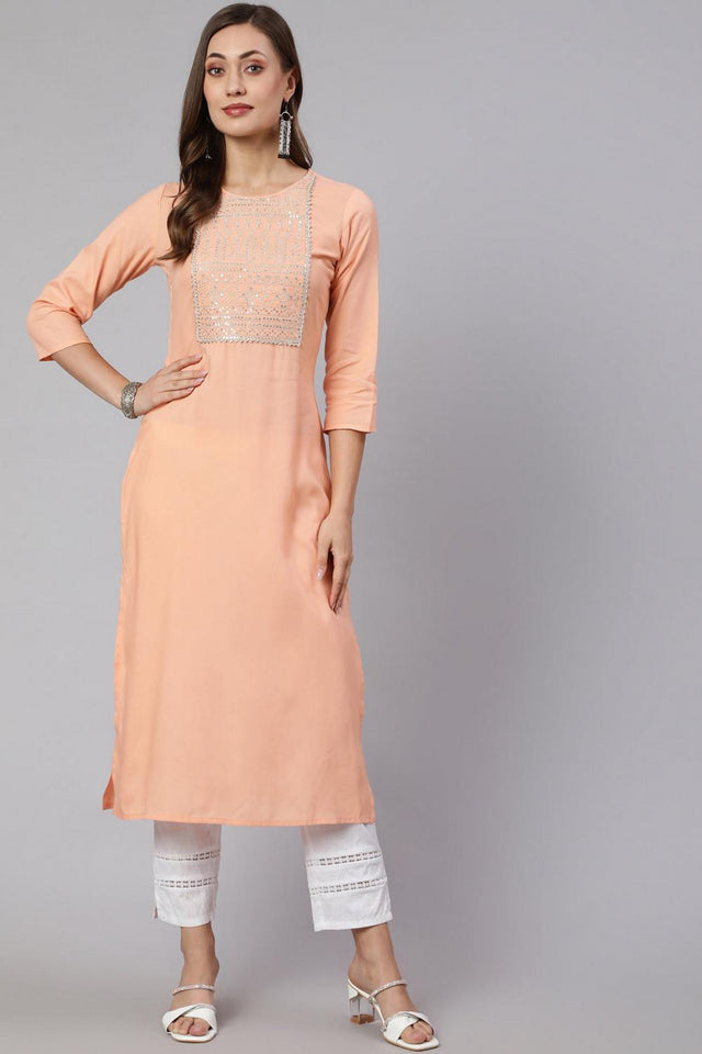 Peach Printed Rayon Kurti (AM-JSS0012)