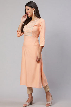 Peach Printed Rayon Kurti (AM-JSS0012)