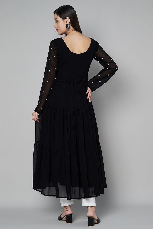 Black Embroidered Georgette Kurti (AM-P-470-Black)