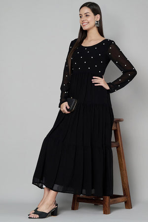 Black Embroidered Georgette Kurti (AM-P-470-Black)