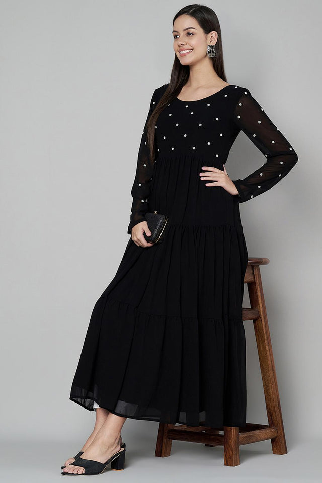 Black Embroidered Georgette Kurti (AM-P-470-Black)