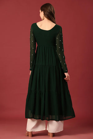 Dark Green Embroidered Georgette Kurti (AM-P-470-Green)