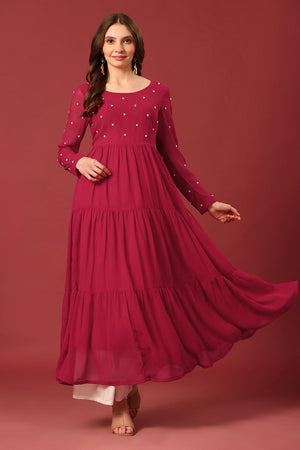 Dark Pink Embroidered Georgette Kurti (AM-P-470-Pink)