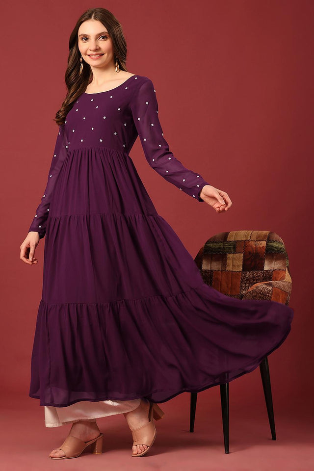 Violet Embroidered Georgette Kurti (AM-P-470-Purple)