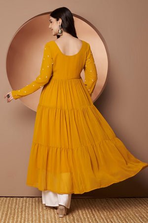 Yellow Embroidered Georgette Kurti (AM-P-470-Yellow)
