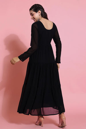 Black Embroidered Georgette Kurti (AM-P-491-Black)