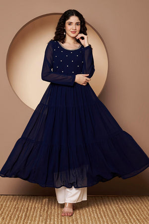 Blue Embroidered Georgette Kurti (AM-P-491-Blue)