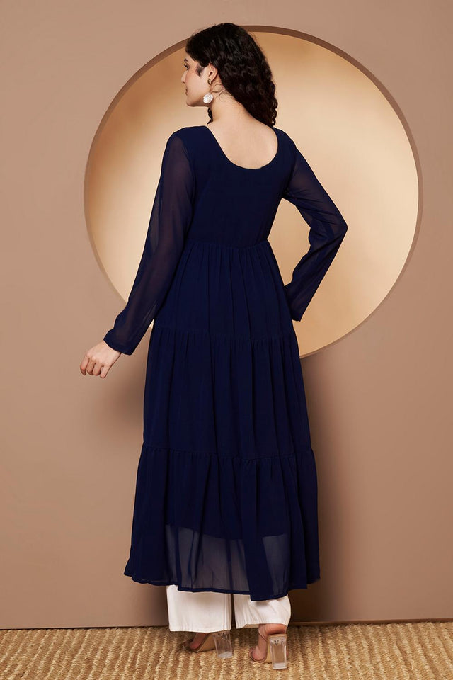 Blue Embroidered Georgette Kurti (AM-P-491-Blue)