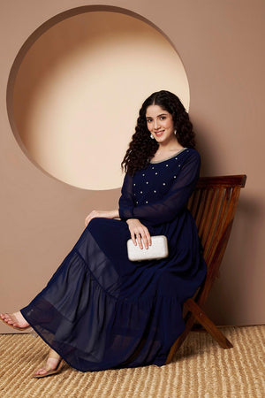 Blue Embroidered Georgette Kurti (AM-P-491-Blue)