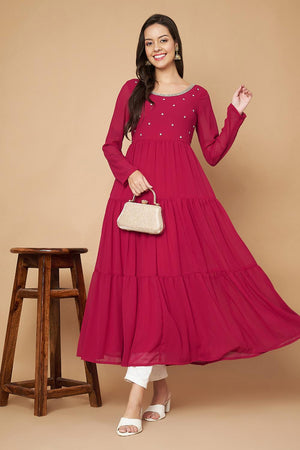 Pink Embroidered Georgette Kurti (AM-P-491-Pink)