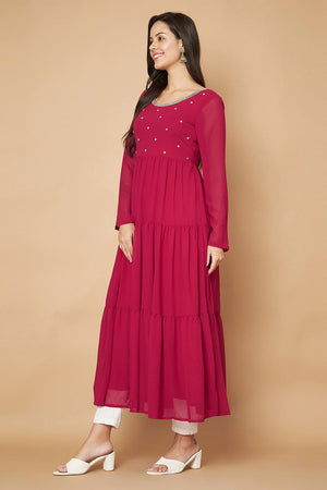 Pink Embroidered Georgette Kurti (AM-P-491-Pink)