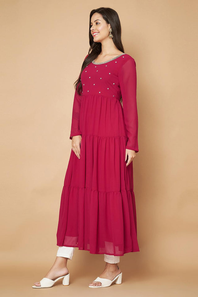 Pink Embroidered Georgette Kurti (AM-P-491-Pink)