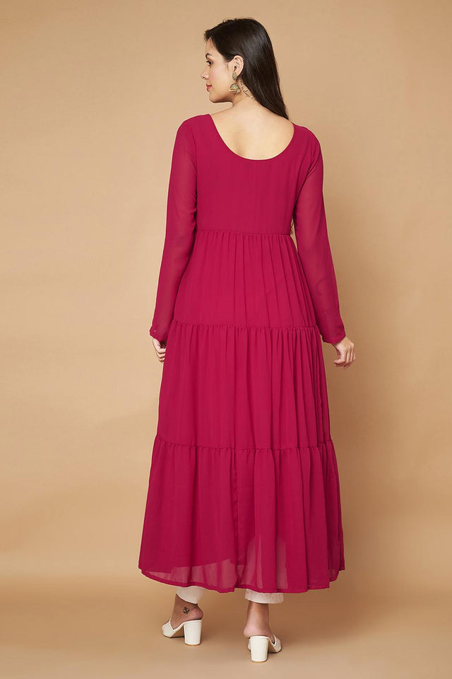 Pink Embroidered Georgette Kurti (AM-P-491-Pink)