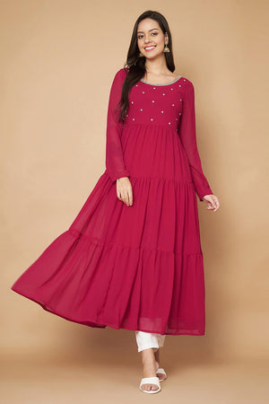 Pink Embroidered Georgette Kurti (AM-P-491-Pink)