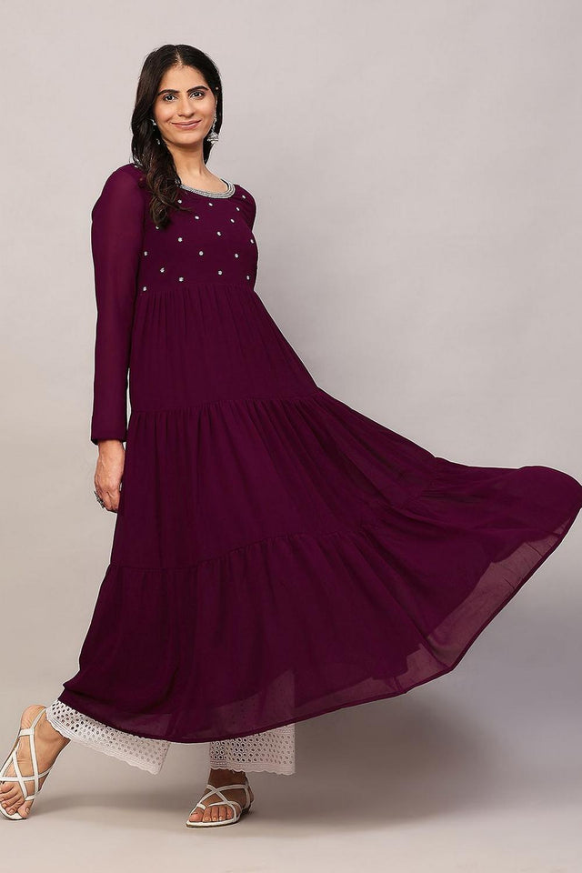 Violet Embroidered Georgette Kurti (AM-P-491-Purple)