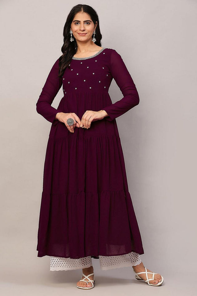 Violet Embroidered Georgette Kurti (AM-P-491-Purple)