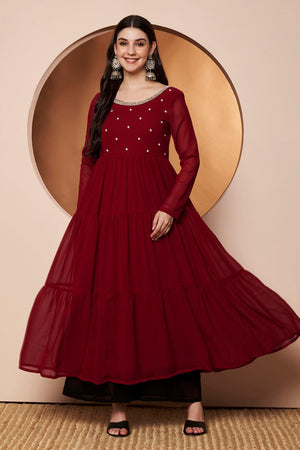 Maroon Embroidered Georgette Kurti (AM-P-491aroon)