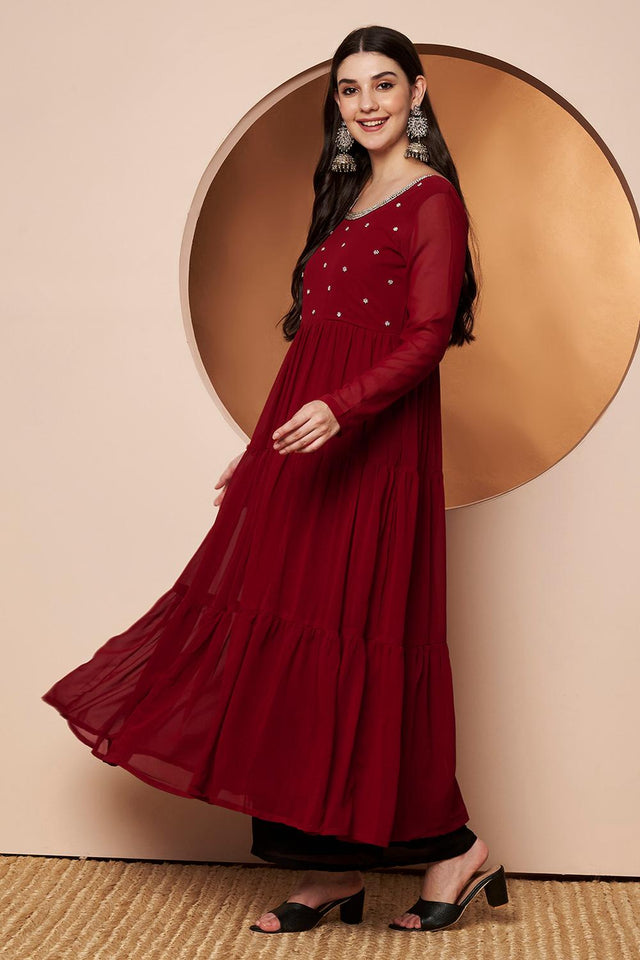 Maroon Embroidered Georgette Kurti (AM-P-491aroon)