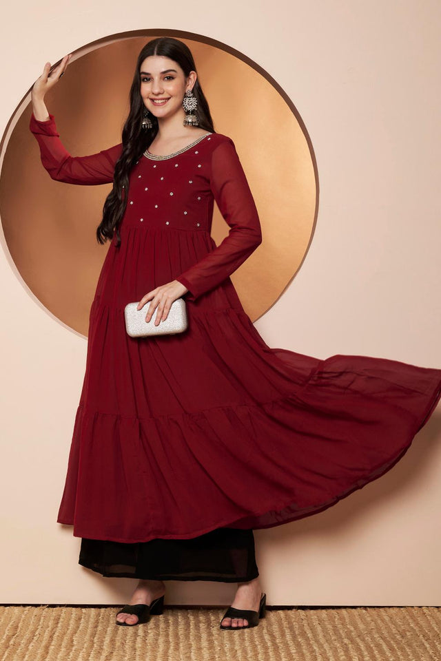Maroon Embroidered Georgette Kurti (AM-P-491aroon)