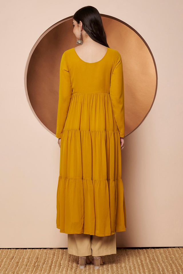 Mustard Embroidered Georgette Kurti (AM-P-491ustard)
