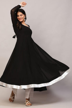 Black Embroidered Georgette Kurti (AM-P-510-Black)