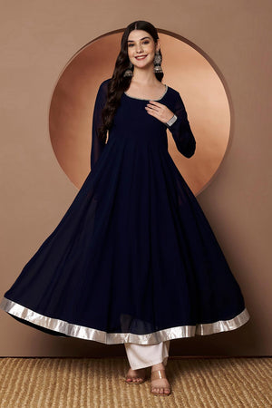 Blue Embroidered Georgette Kurti (AM-P-510-Blue)