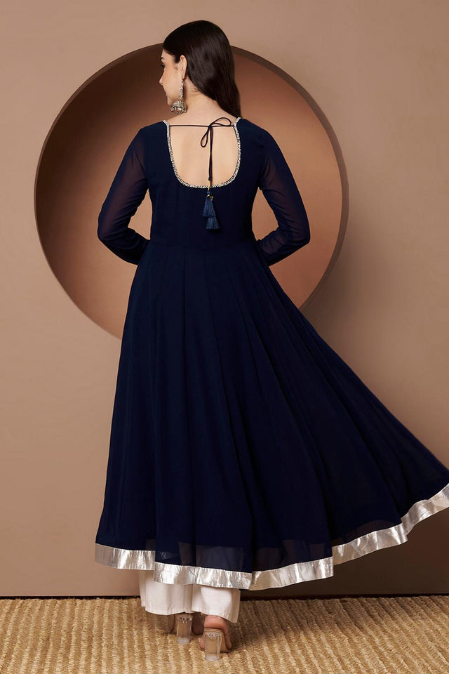 Blue Embroidered Georgette Kurti (AM-P-510-Blue)