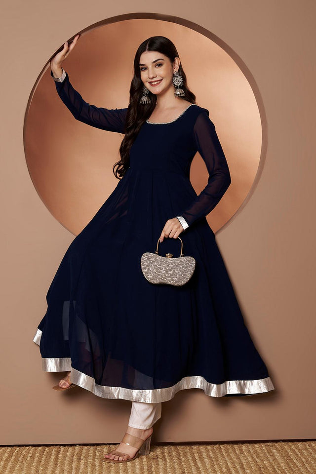 Blue Embroidered Georgette Kurti (AM-P-510-Blue)