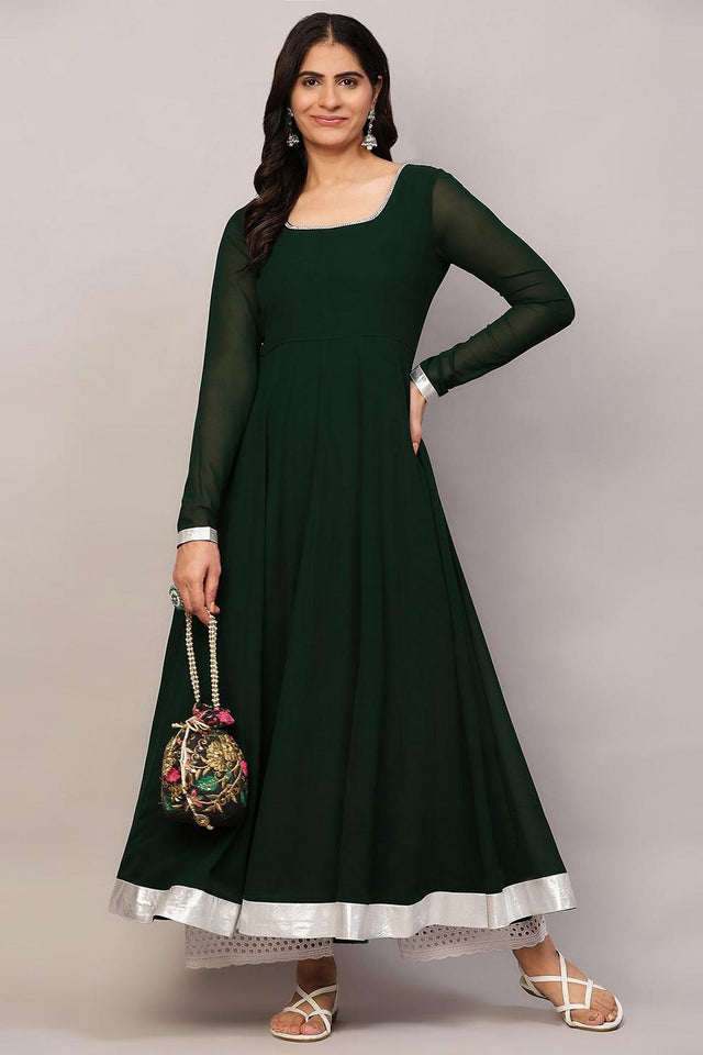 Green Embroidered Georgette Kurti (AM-P-510-Green)